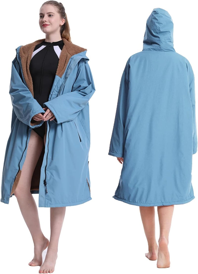 Oksun Waterproof Swim Parka, Windproof Surf Poncho Warm Coat, Recycled Fabric Water Resistent Oversized Sherpa Lining Jacket - Image 1